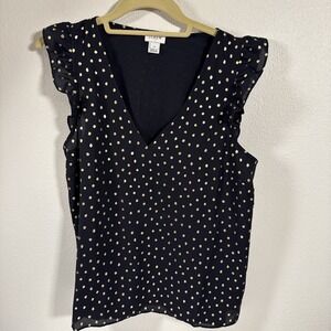 J Crew Women's Size 8 Flutter Sleeve  Blouse Black And‎ Gold Holiday A1